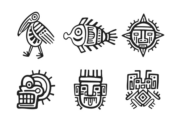 Ícones astecas de design plano