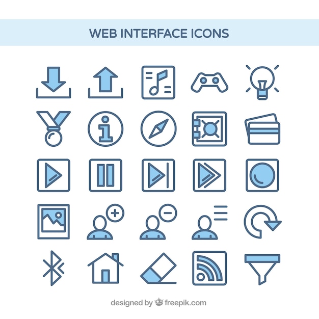 Vetor grátis Ícones da interface web na cor azul