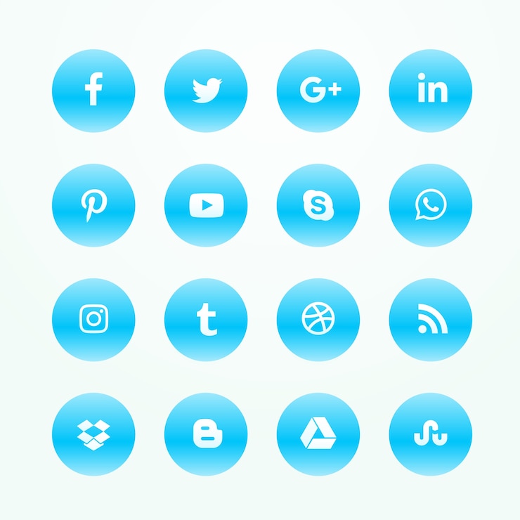 Vetor grátis ícones da rede de mídia social azul conjunto