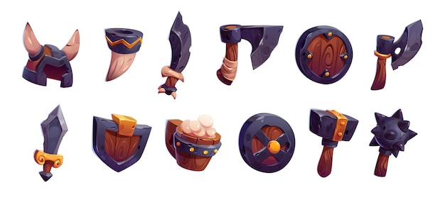 Vetor grátis Ícones de adereços de jogos viking ui rpg game design assets