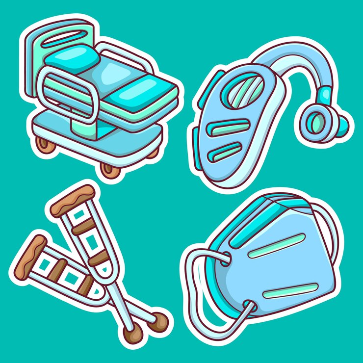 Vetor grátis ícones de adesivo de equipamento médico desenhados à mão para colorir vetor