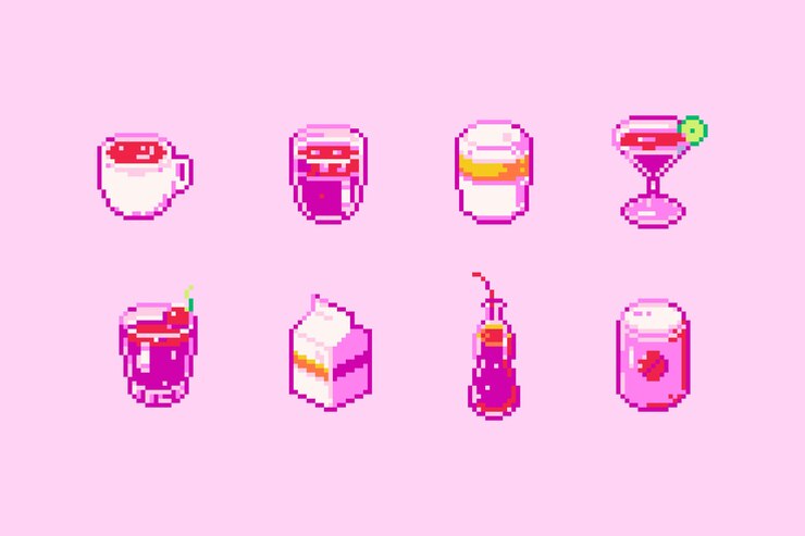 Vetor grátis ícones de bebidas em pixel art