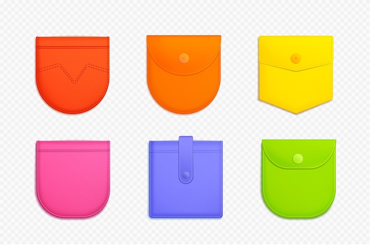 Vetor grátis ícones de bolsos e patches para camisas jeans