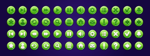 Vetor grátis Ícones de botões de círculo verde para site ou jogo