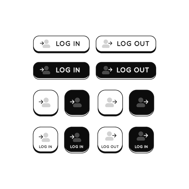 Ícones de botões de login e logout desenhados à mão