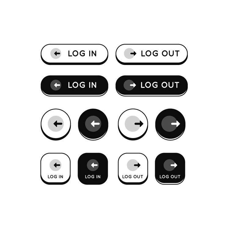 Vetor grátis ícones de botões de login e logout desenhados à mão