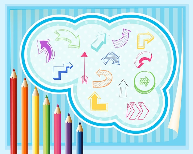 Ícones de doodle desenhados à mão com lápis de cor