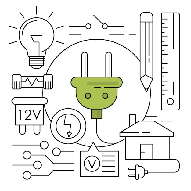 Ícones de energia linear elementos ambientais mínimos