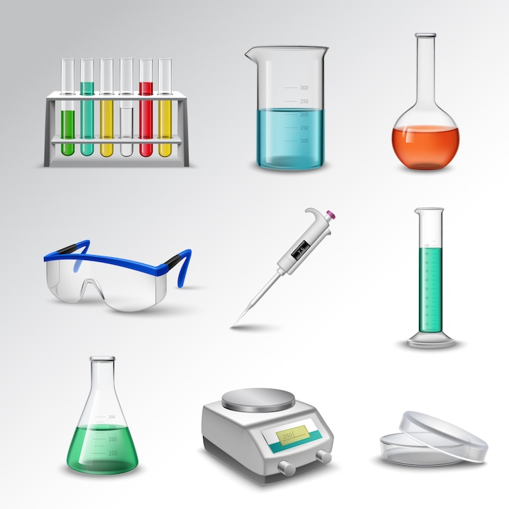 Vetor grátis ícones de equipamento de laboratório