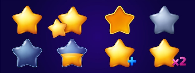 Vetor grátis Ícones de estrelas douradas para interface de interface do usuário do jogo