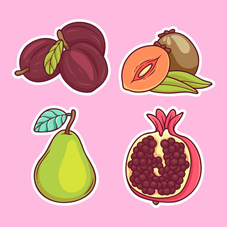 Vetor grátis ícones de etiqueta de frutas desenhadas à mão para colorir vetor