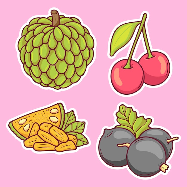Ícones de etiqueta de frutas desenhadas à mão para colorir vetor