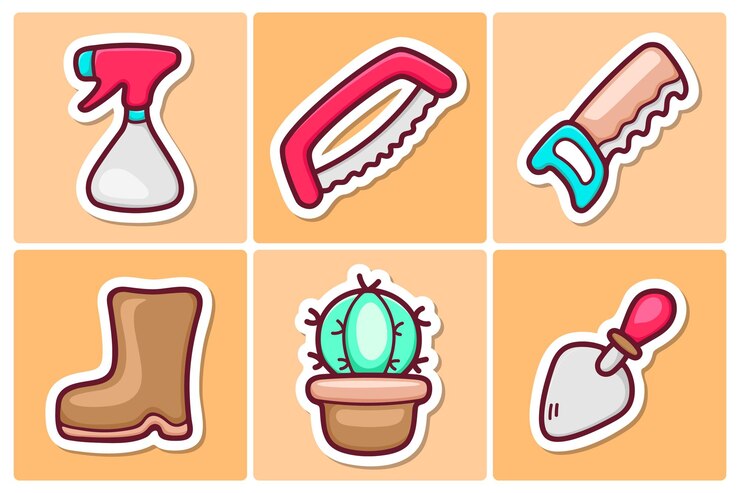 Vetor grátis ícones de etiqueta de jardinagem doodle coloring vector
