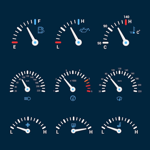 Vetor grátis Ícones de interface do velocímetro