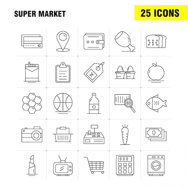 Ícones de linha do super mercado