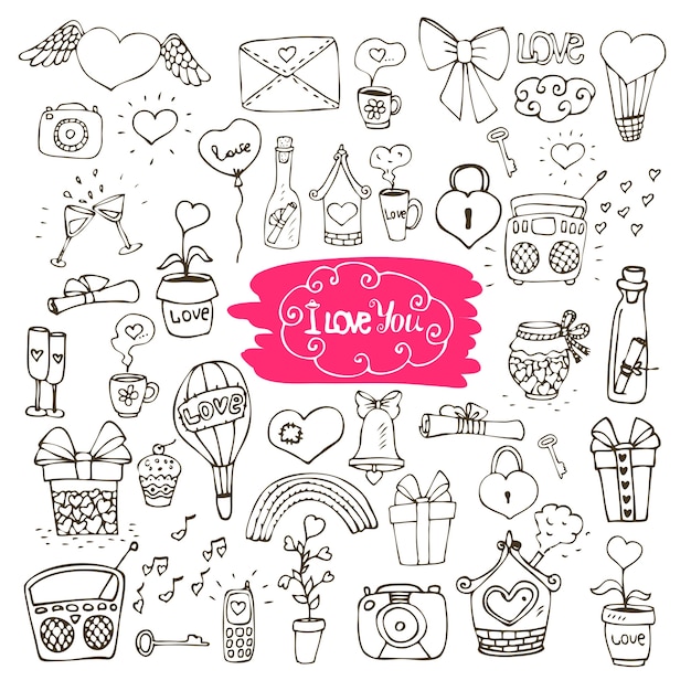 Ícones do doodle de amor