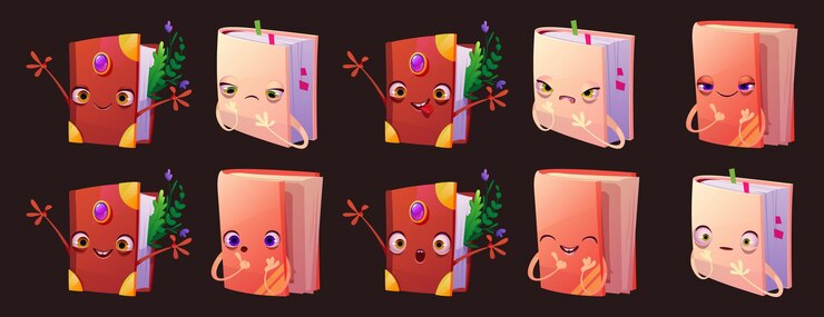 Vetor grátis ícones emoji com personagens de livros