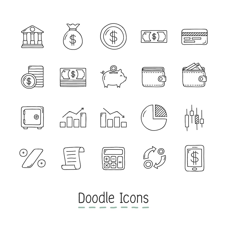 Vetor grátis ícones financeiros do doodle.