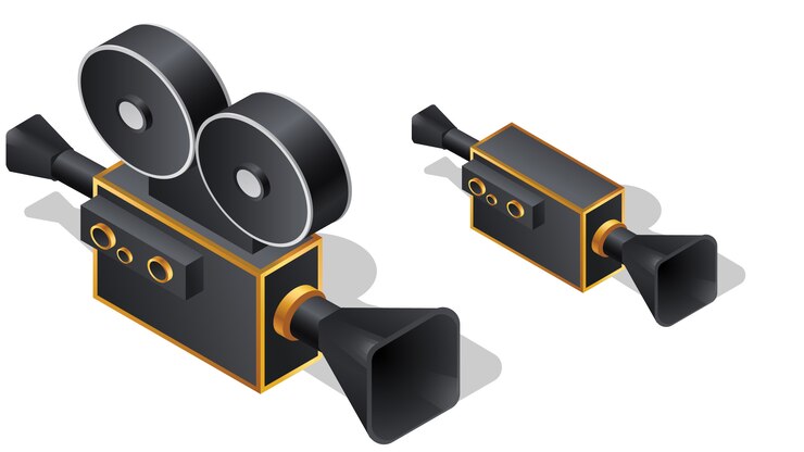 Vetor grátis ícones isométricos de câmera de filme retrô, vetor de desenhos animados