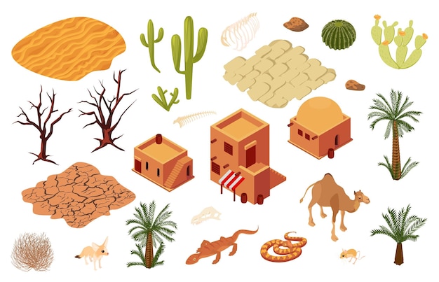 Ícones isométricos do deserto
