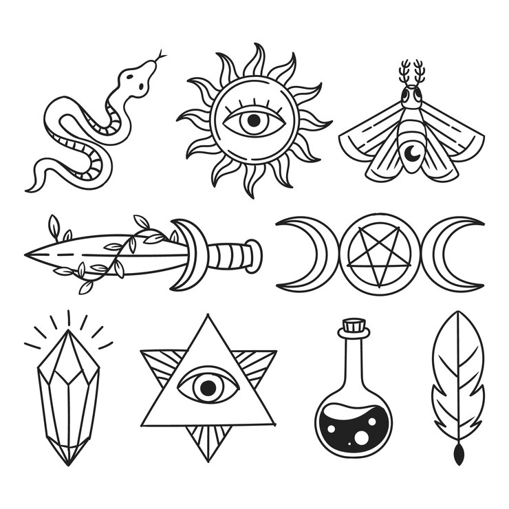 Ícones mágicos de design plano