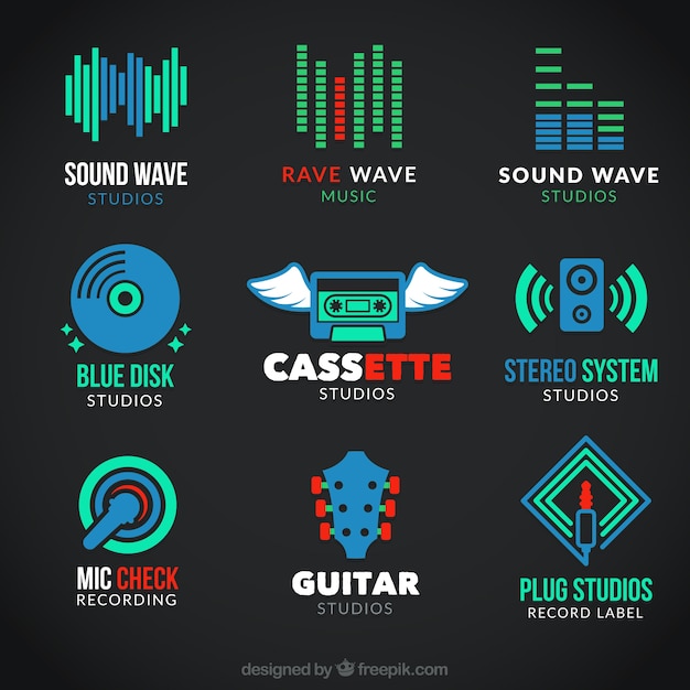 Ícones musicais em estilo colorido