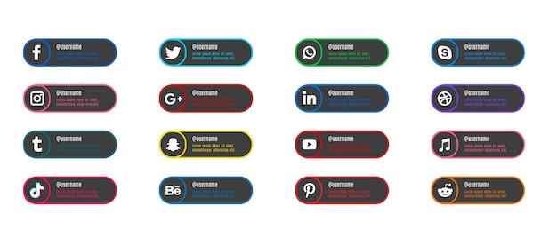 Vetor grátis Ícones planos populares de sites sociais com banners conjunto de ícones gratuitos