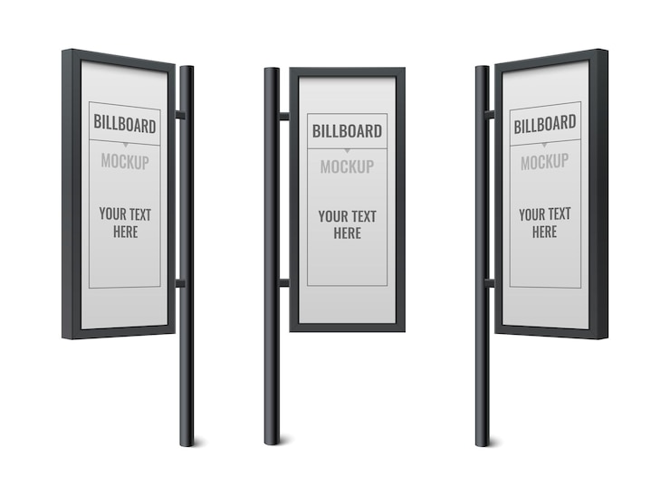 Vetor grátis ícones realistas de outdoor definidos com maquetes de publicidade de rua isoladas ilustração vetorial