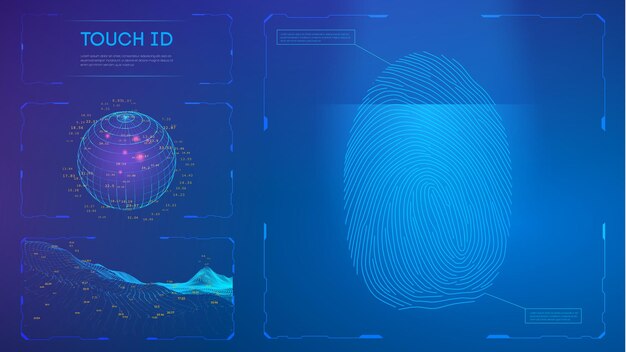 Identificador pessoal digital de identificação de toque. conceito de identificação de privacidade de dados pessoais. ilustração vetorial.