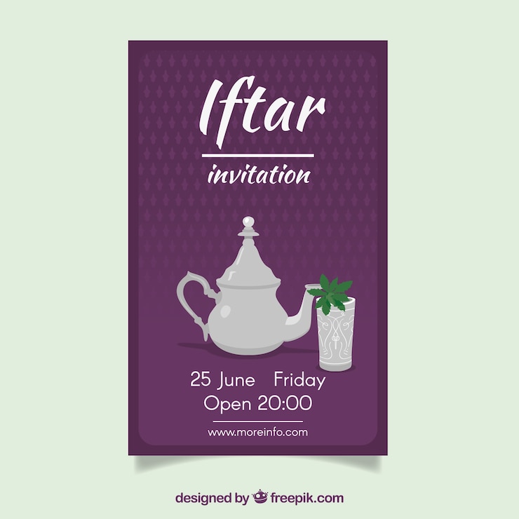 Vetor grátis iftar convite com chá
