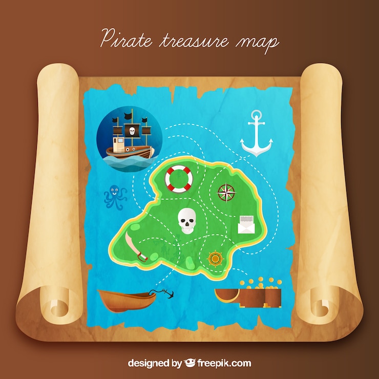 Vetor grátis ilha colorida com tesouro pirata