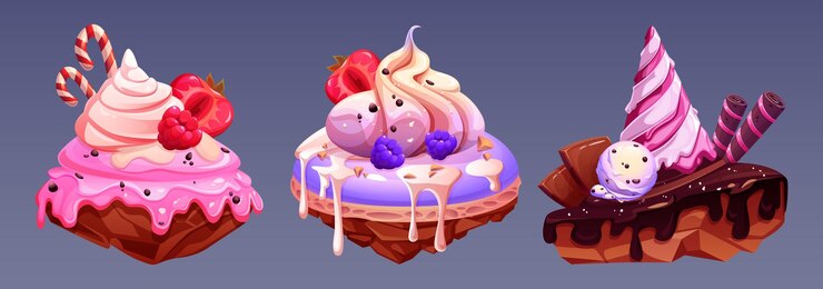 Vetor grátis ilha flutuante de doces com chocolate para o jogo