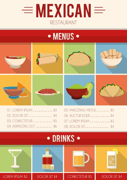 Illustrated menu do restaurante mexicano