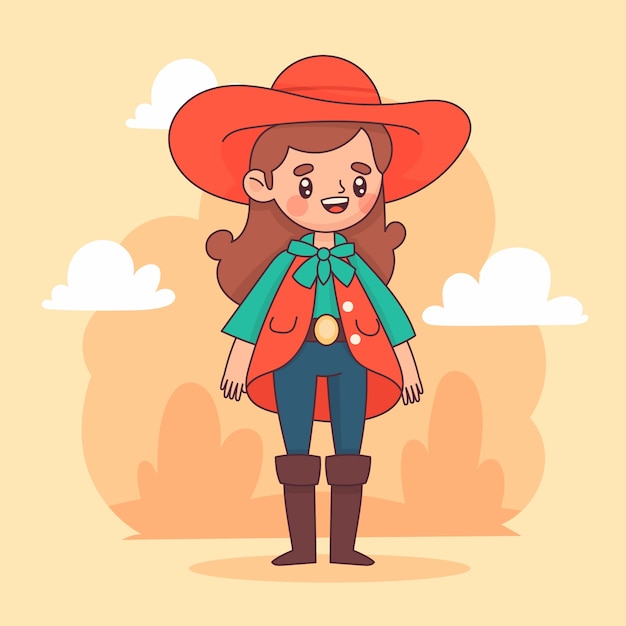 Vetor grátis ilustra??o de cowgirl desenhada ? m?o