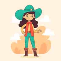 Vetor grátis ilustra??o de cowgirl desenhada ? m?o