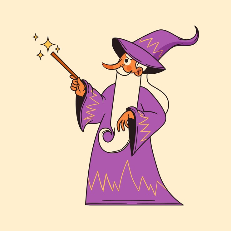 Vetor grátis ilustra??o de feiticeiro de desenho animado desenhado ? m?o