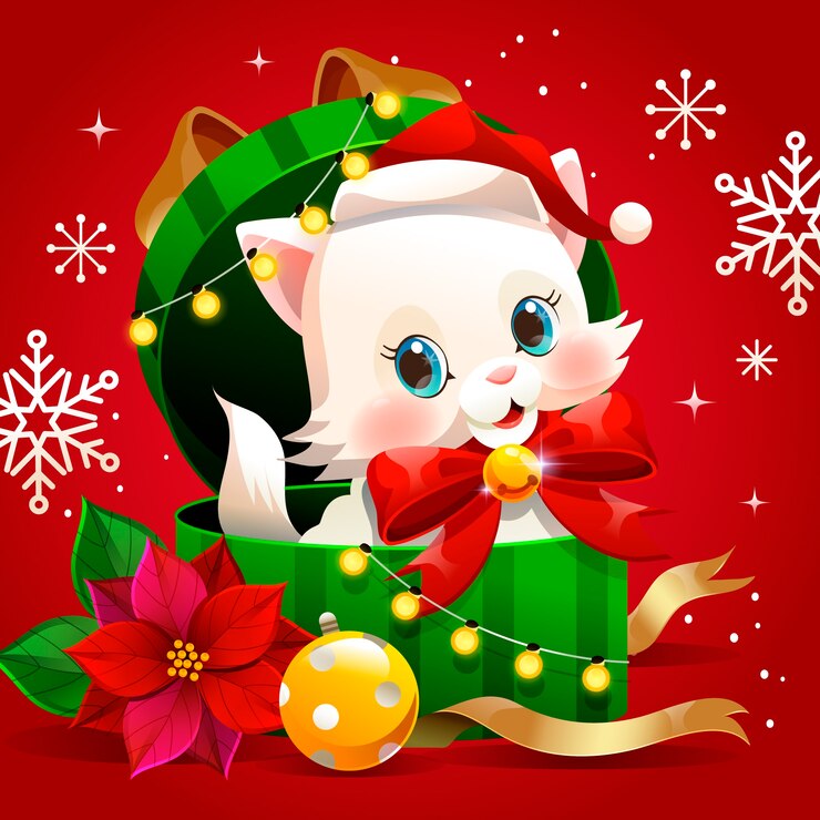 Vetor grátis ilustra??o de gato gradiente de desenho animado de natal