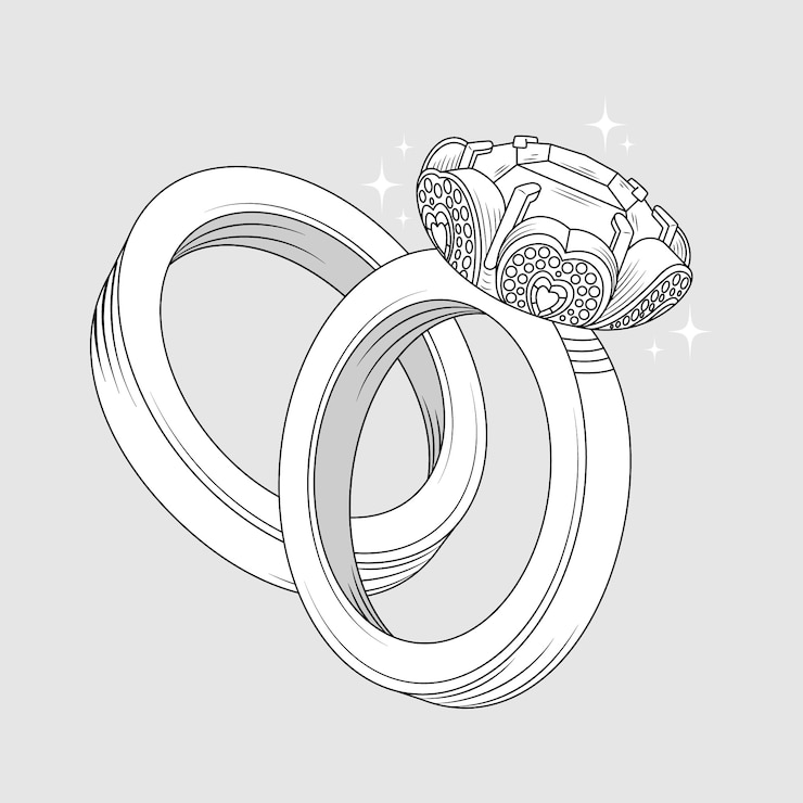 Vetor grátis ilustra??o desenhada ? m?o do contorno da aliança de casamento