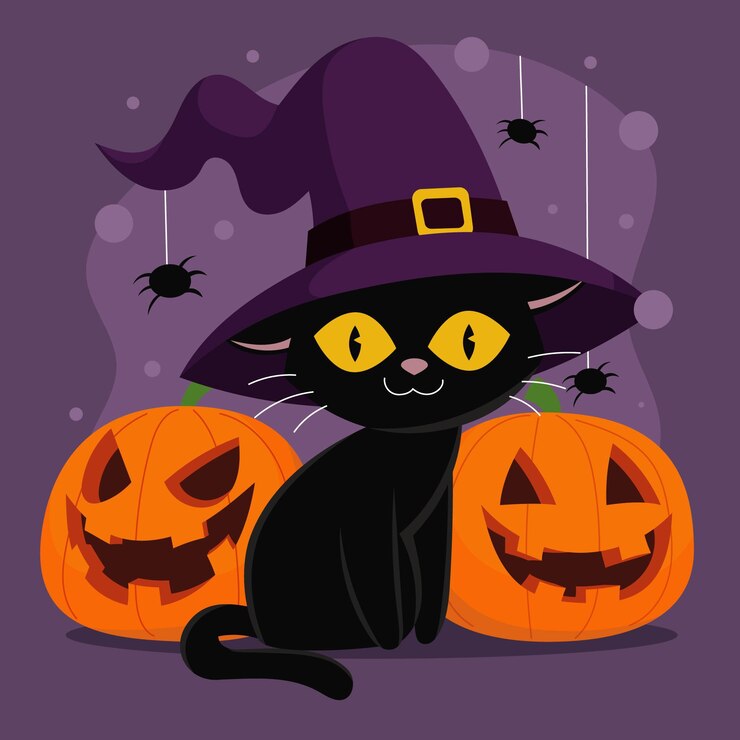Vetor grátis ilustra??o plana de gato de halloween desenhada ? m?o