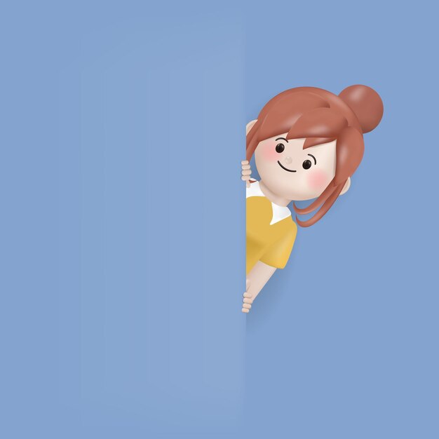ilustração 3d desenho animado jovem atrás do personagem de parede