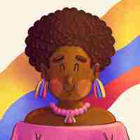 Vetor grátis ilustração afrocolombianidad de mulher em aquarela com bandeira colombiana