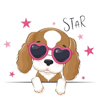 Ilustração animal com cachorro bonito garota de óculos.