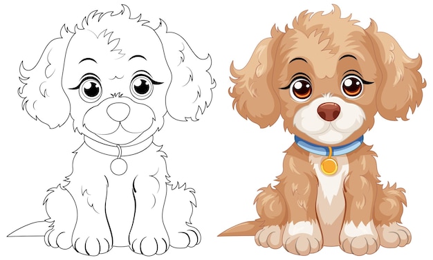 Ilustração bonita de cachorrinho antes e depois