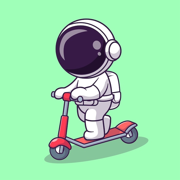 Vetor grátis ilustração bonito do ícone do vetor dos desenhos animados do scooter da equitação do astronauta. ciência transporte isolado