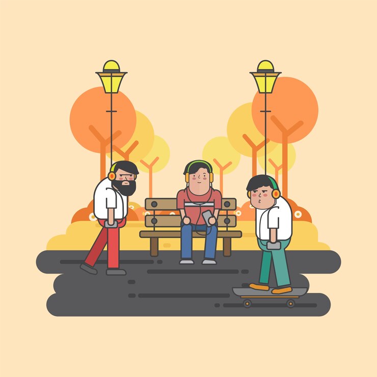 Vetor grátis ilustração, caras, penduradas, parque