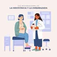 Vetor grátis ilustração cartoon dia internacional de la obstetricia y la embarazada