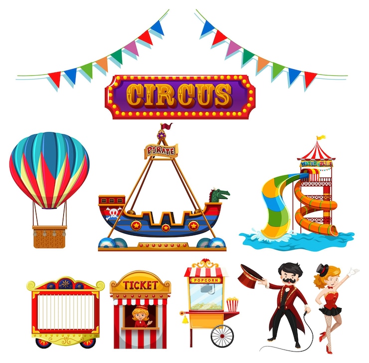 Vetor grátis ilustração colorida de circo e parque de diversões