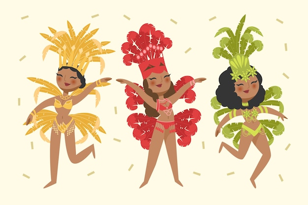 Ilustração colorida de dançarinos de carnaval