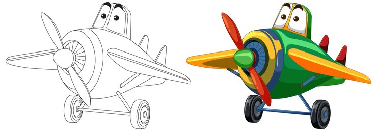 Vetor grátis ilustração colorida de desenho animado de avião