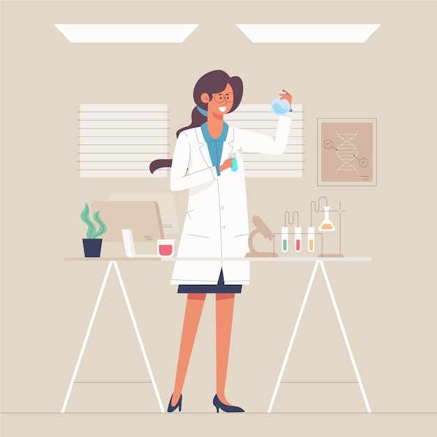 Ilustração colorida de uma cientista feminina